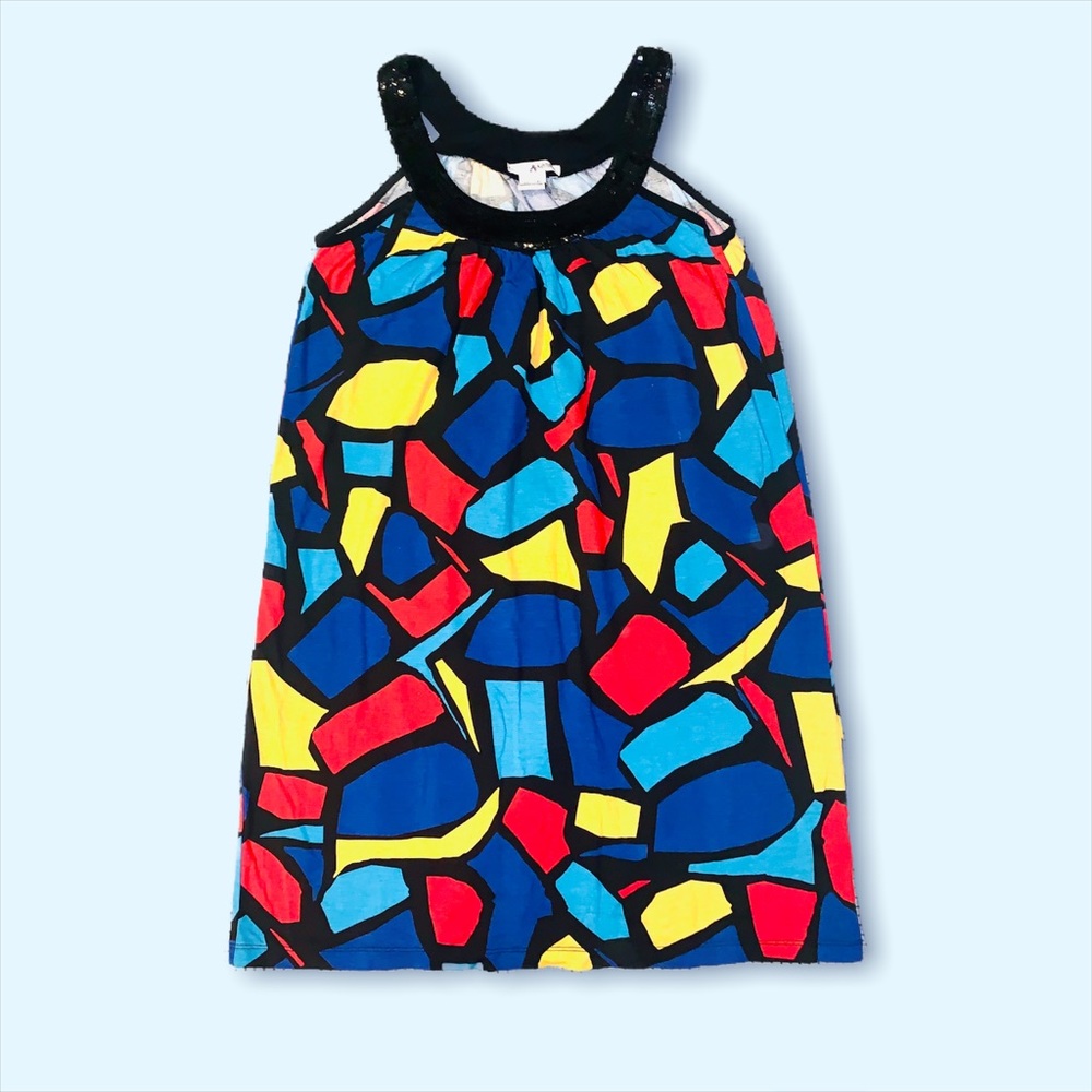 KENSIE Red, Yellow and Blue Geometric Colourblock Print Dress